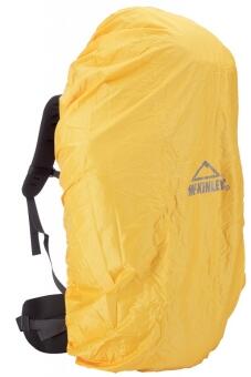 McKinley Rucksack Regenhülle gelb über Rucksack gezogen
