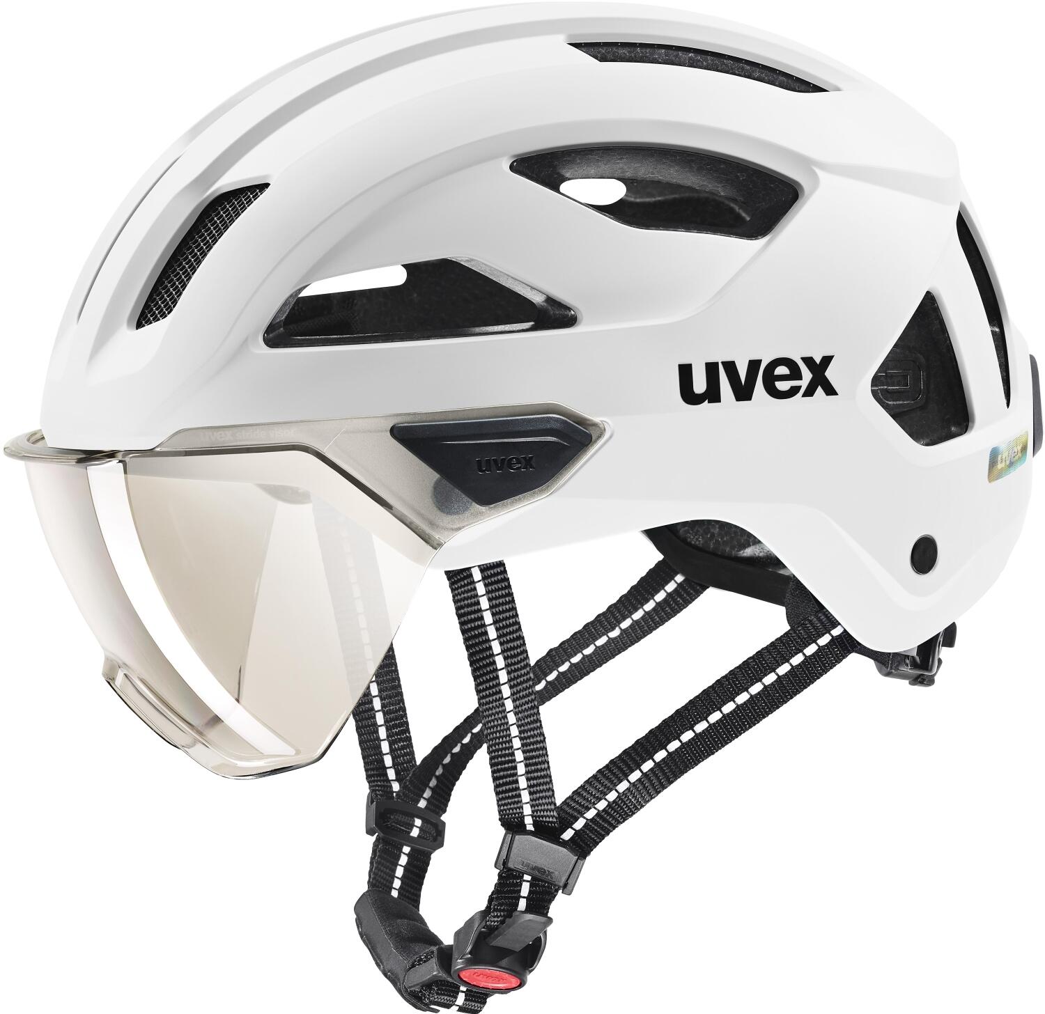 uvex Stride Visor Fahrradhelm (53-56 cm, 02 white matt (litemirror silver))