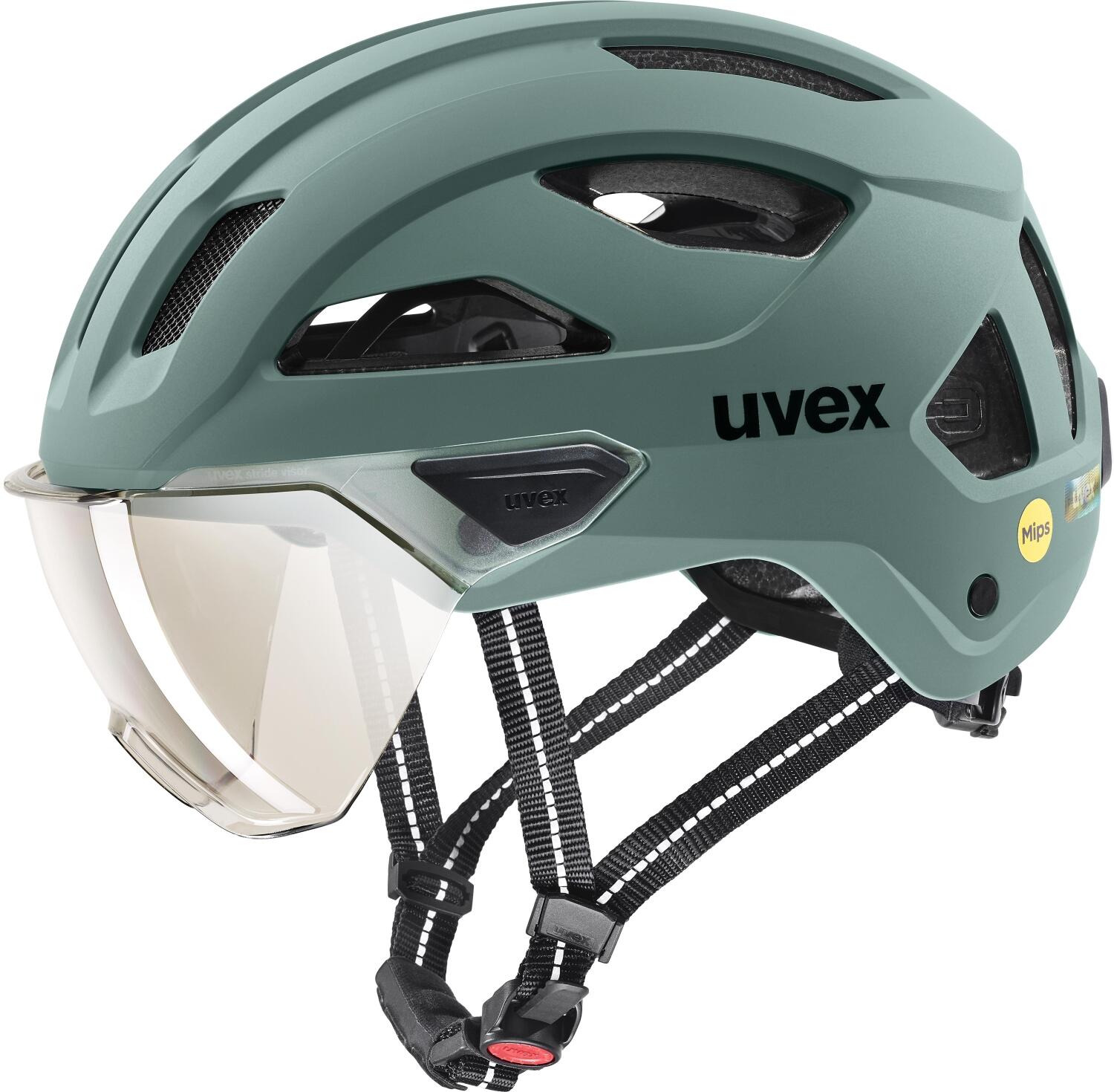 uvex Stride Visor Mips Fahrradhelm (59-61 cm, 02 sage green matt (litemirror silver))