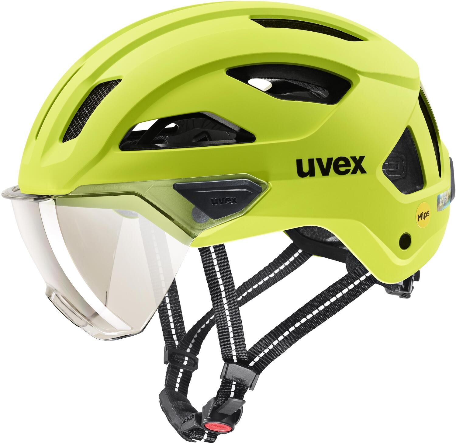 uvex Stride Visor Mips Fahrradhelm (53-56 cm, 03 lime matt (litemirror silver))